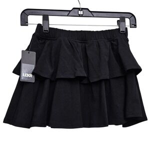 LCKR Ruffle Tiered Skort Girls Large Black Cotton Jersey Shorts Skirt Athleisure